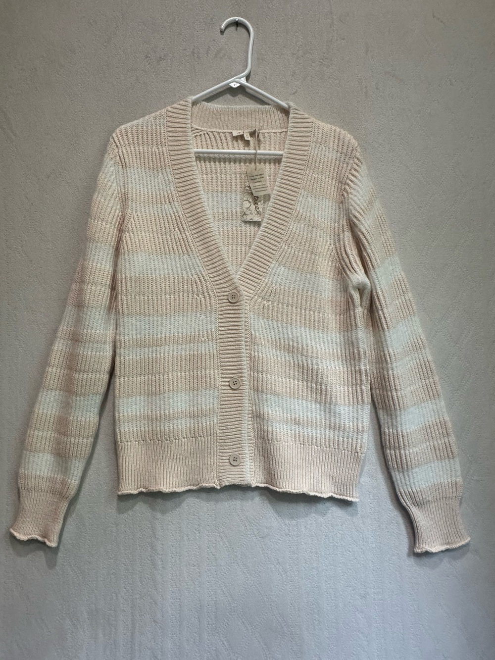 NWT Mystree Striped V-Neck Button Cardigan - Cream Sz M
